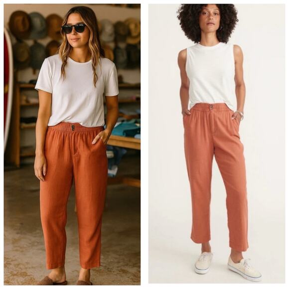 Marine Layer Pants - Marine Layer Elle Relaxed Crop Pants Size Medium Rust Orange Preppy Minimalist